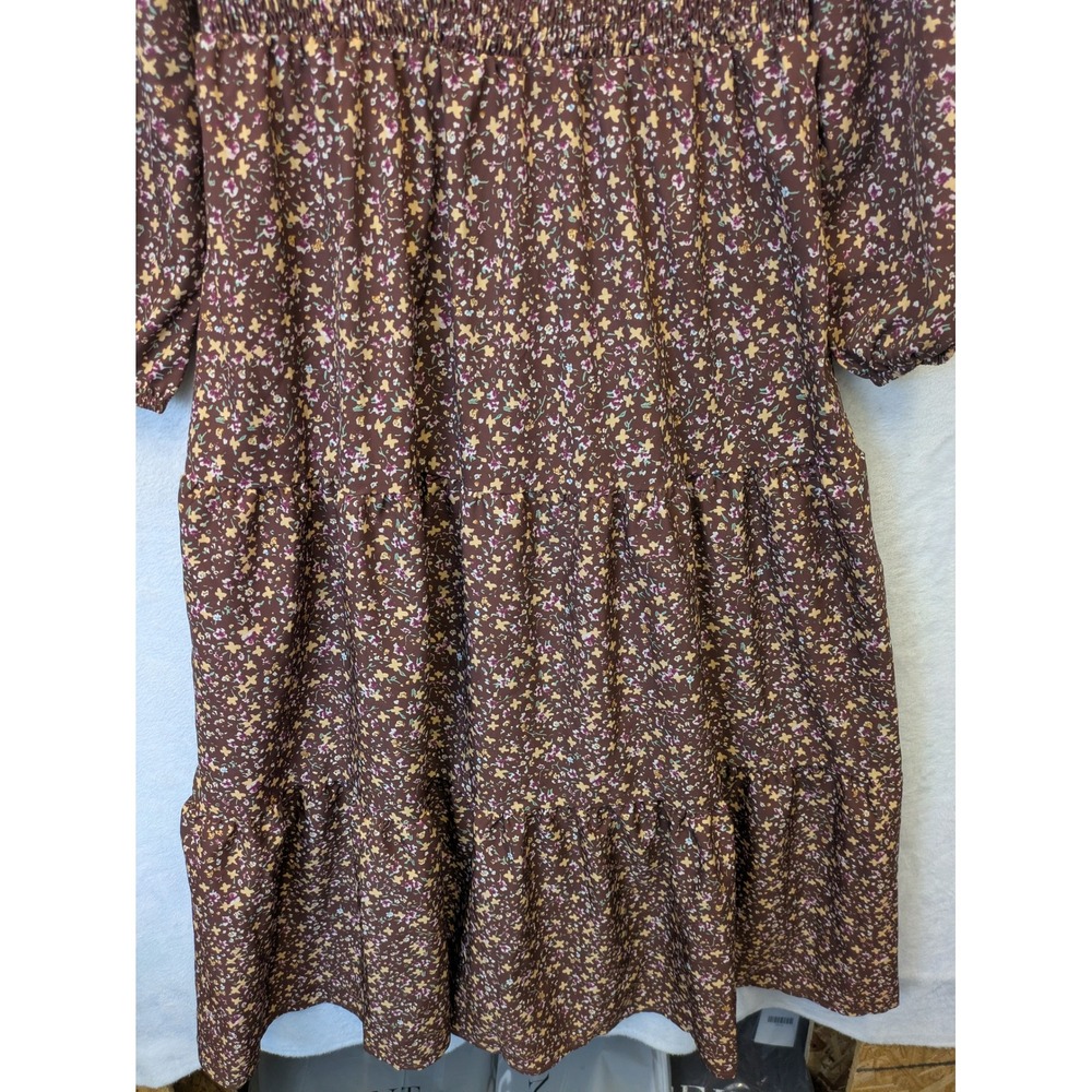 NEW Emery Rose Maxi Dress Women's XL Brown Floral Long Sleeve Smocked Waist Boho - Picture 3 of 9